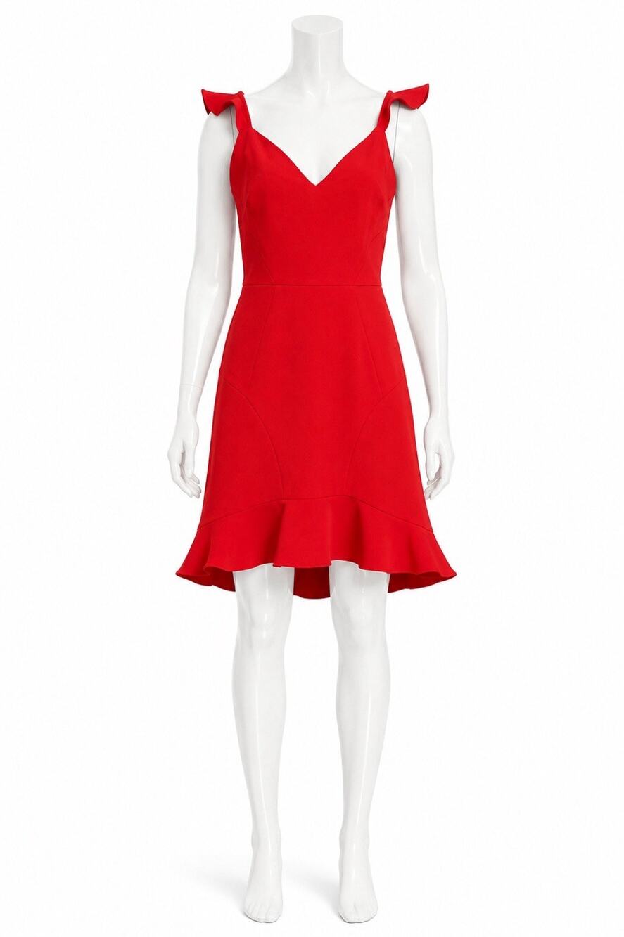 NWT Aidan Mattox Red Crepe Cocktail Dress Size 8 Ruffle Strap Flounce Hem